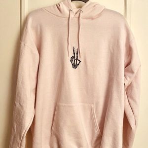 Skeleton Peace Sign Embroidered Hoodie
